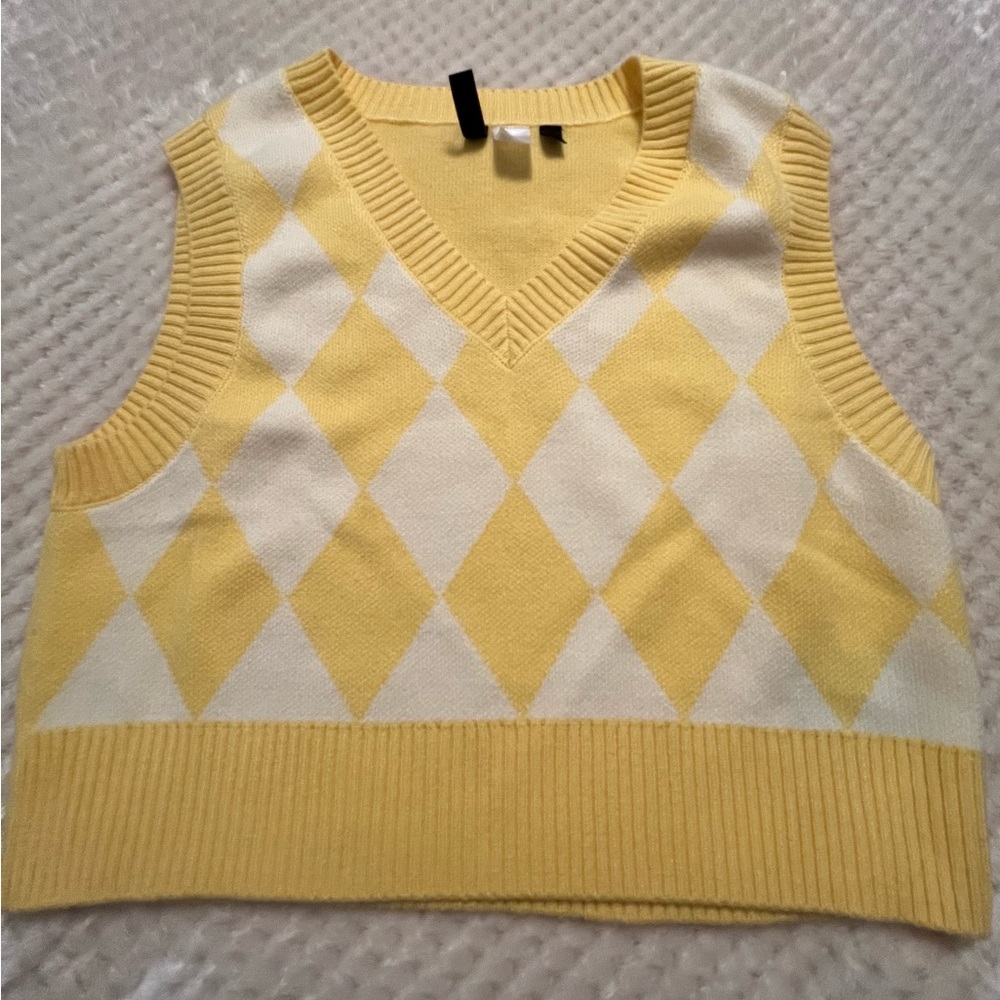 Yellow and White Argyle Vest
